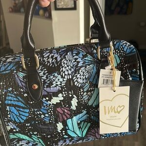 Vegan Black and Blue Butterfly Print Women's Bag